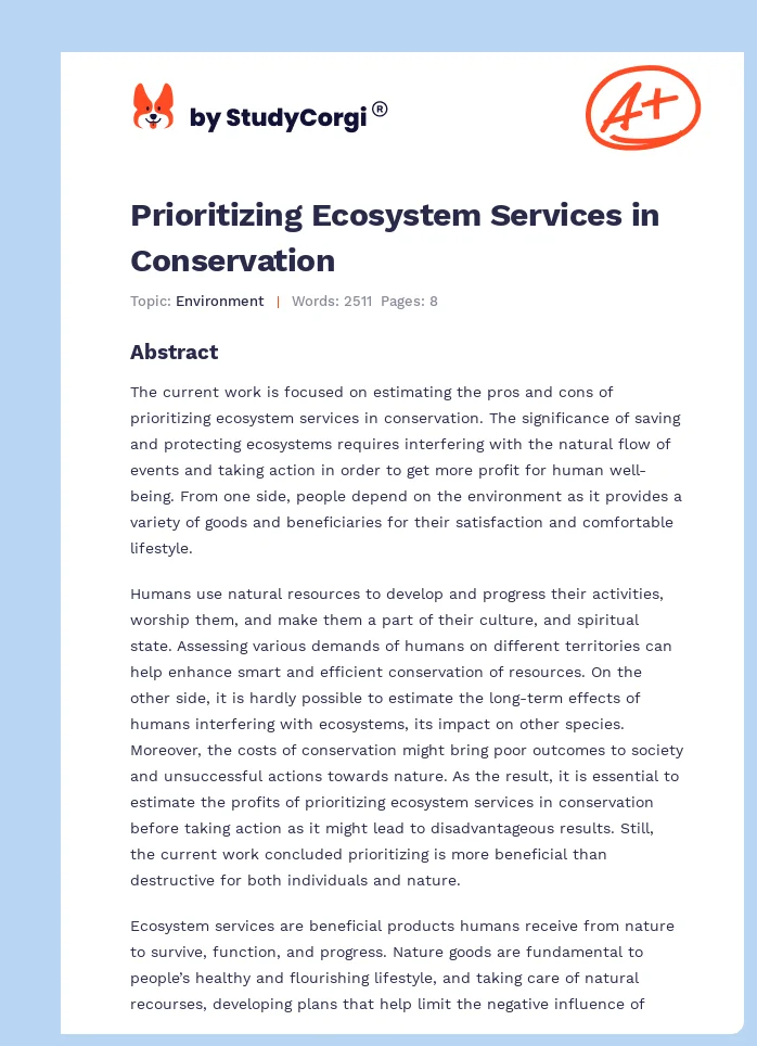 Prioritizing Ecosystem Services in Conservation. Page 1
