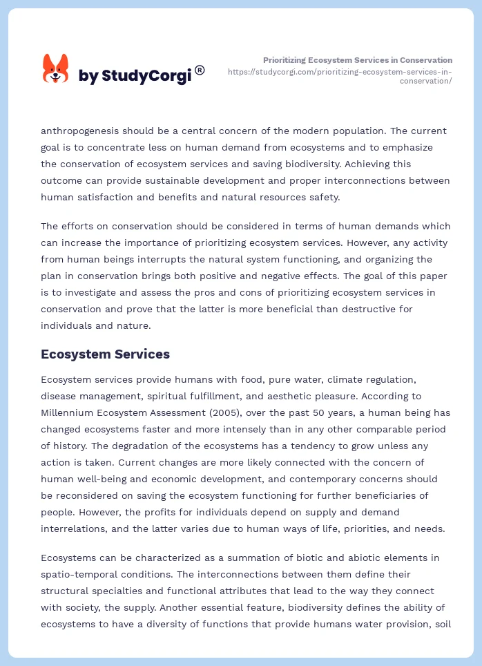Prioritizing Ecosystem Services in Conservation. Page 2