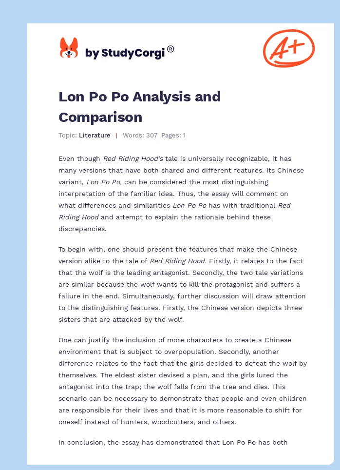 Lon Po Po Analysis and Comparison. Page 1
