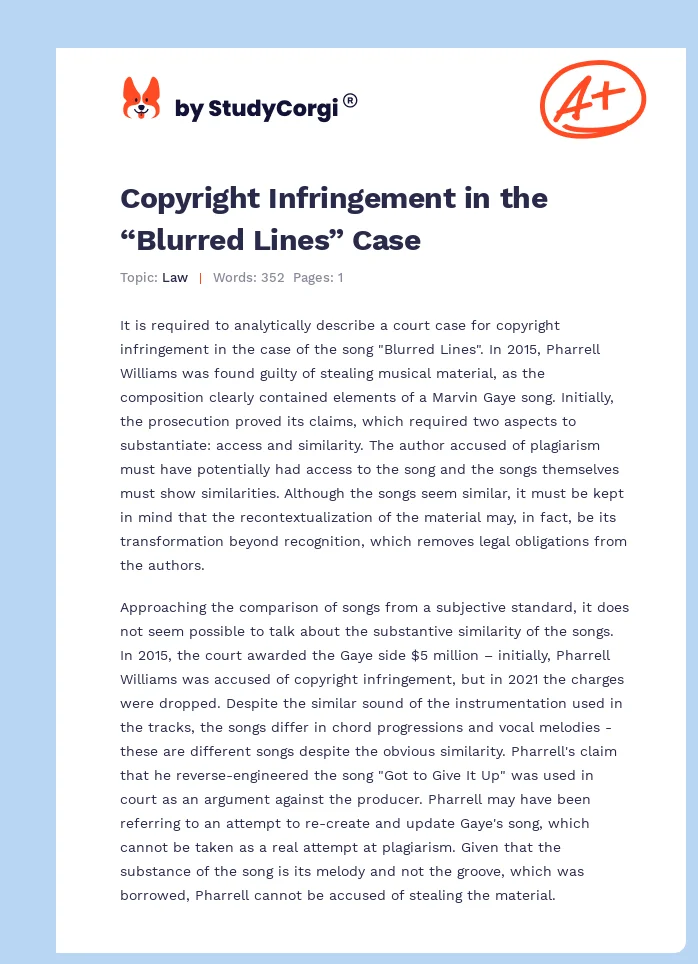 Copyright Infringement in the “Blurred Lines” Case. Page 1