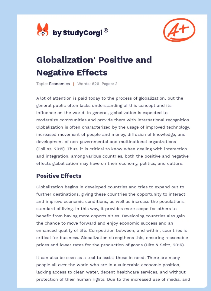 Globalization' Positive and Negative Effects. Page 1