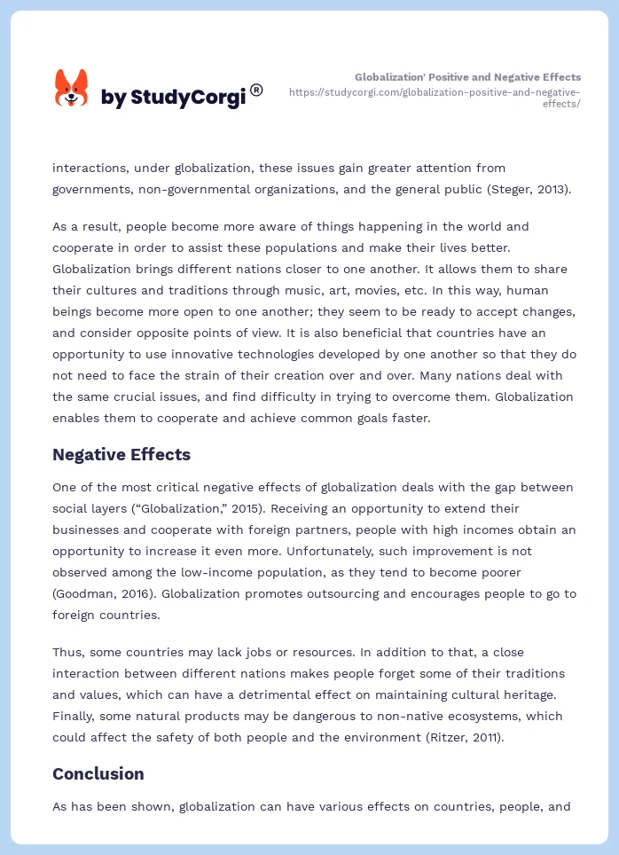 Globalization' Positive and Negative Effects. Page 2