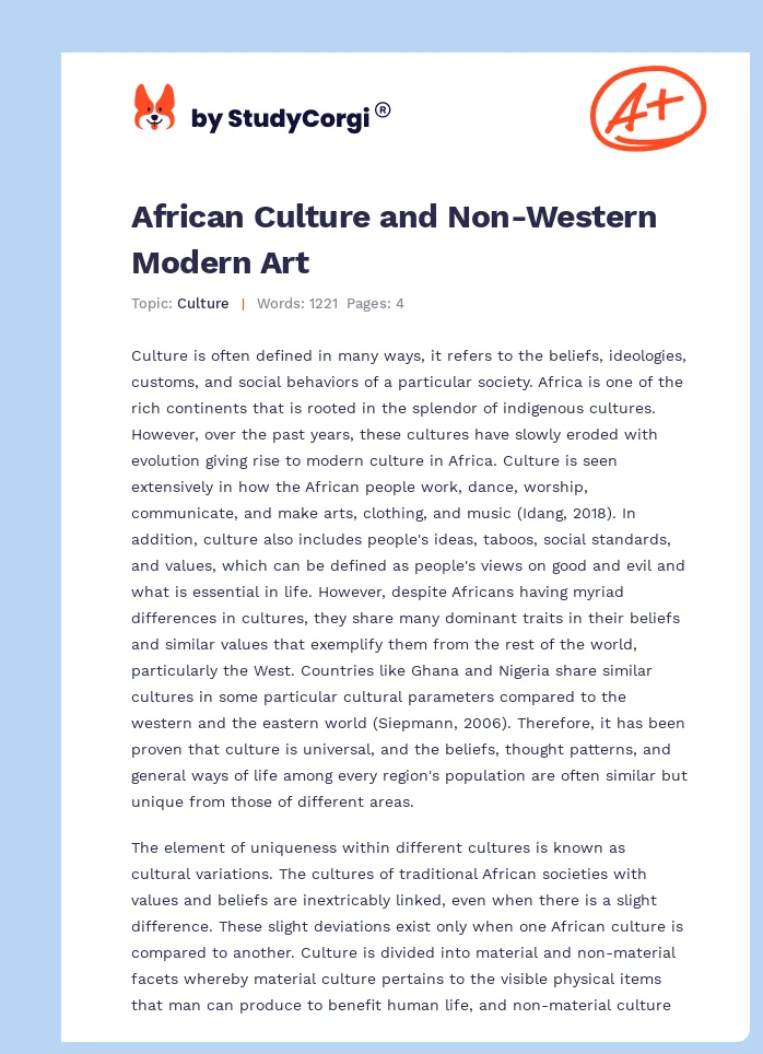 African Culture and Non-Western Modern Art. Page 1