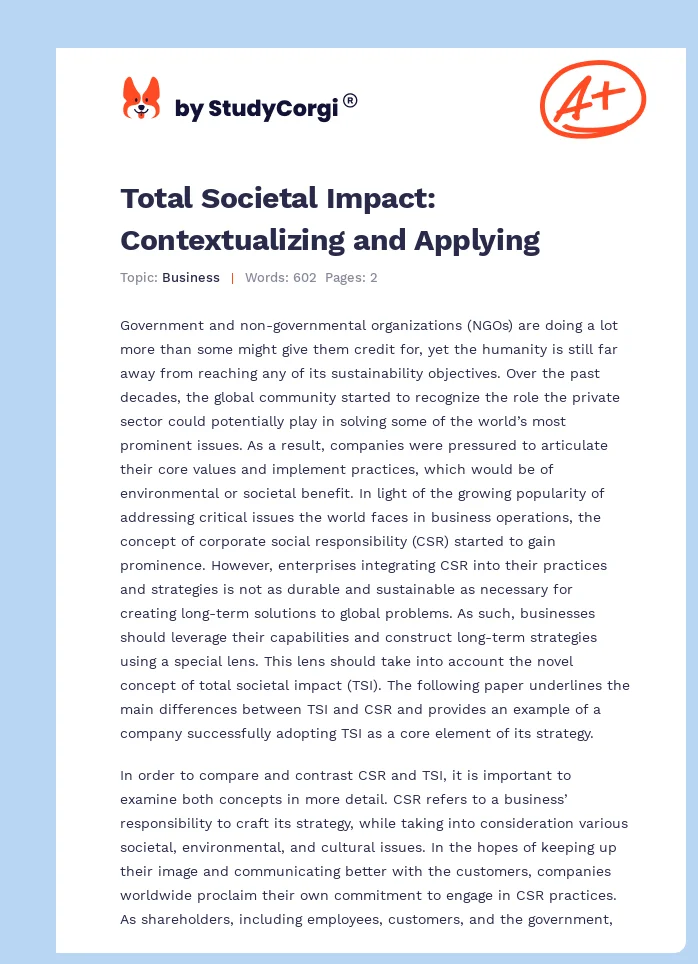 Total Societal Impact: Contextualizing and Applying. Page 1