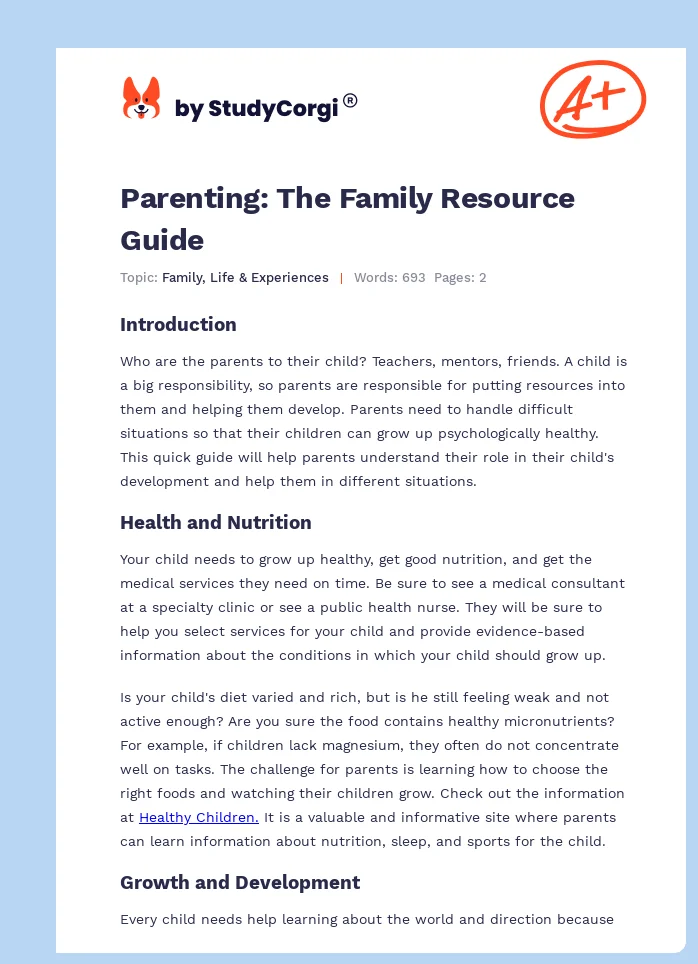 Parenting: The Family Resource Guide. Page 1