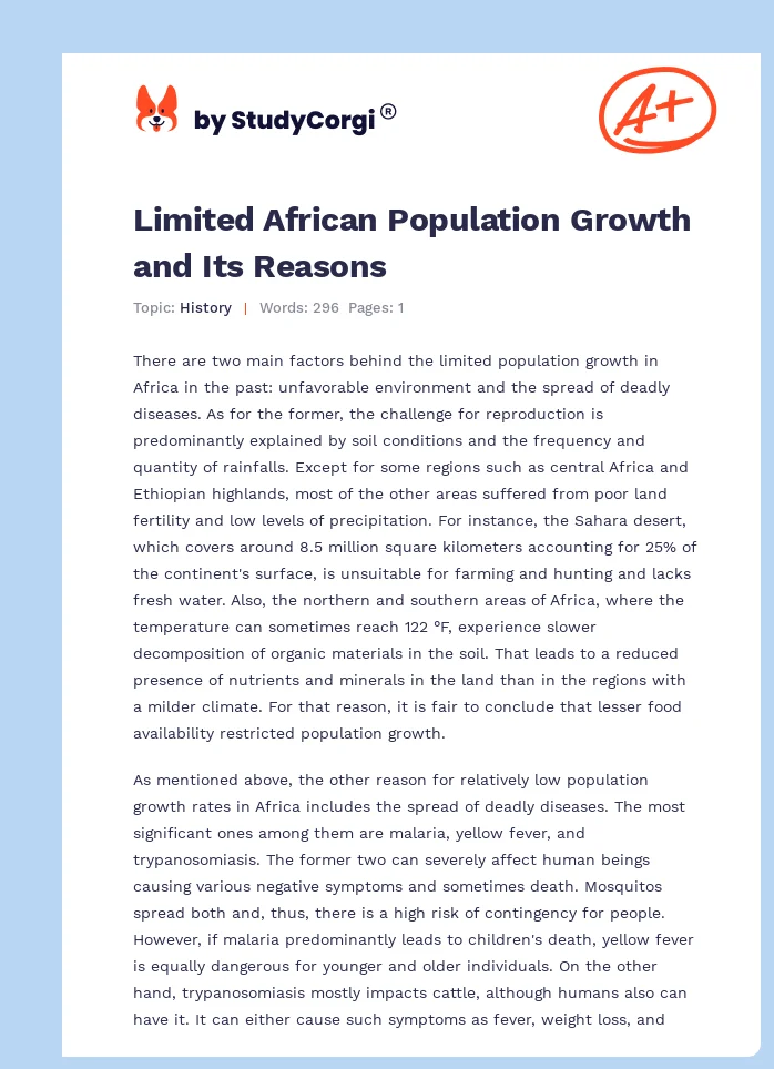 Limited African Population Growth and Its Reasons. Page 1