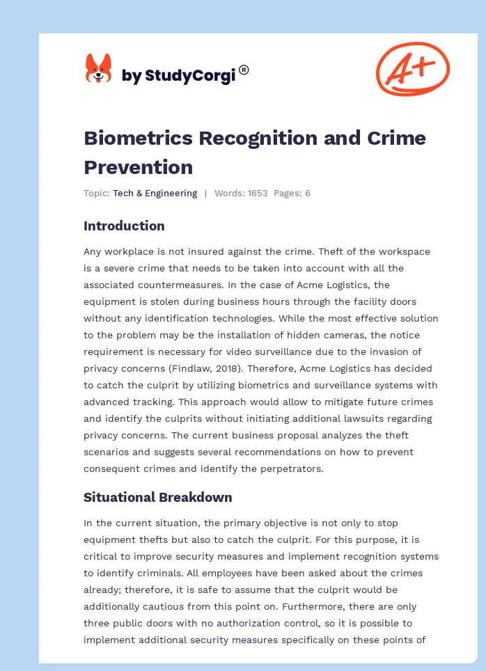 Biometrics Recognition and Crime Prevention. Page 1