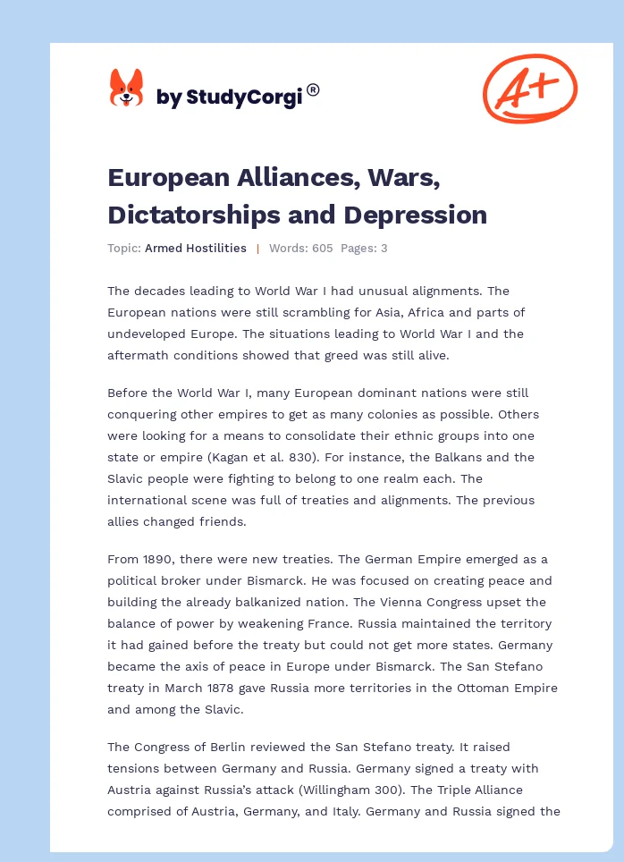 European Alliances, Wars, Dictatorships and Depression. Page 1