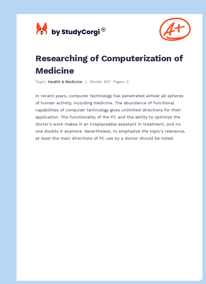 Researching of Computerization of Medicine. Page 1