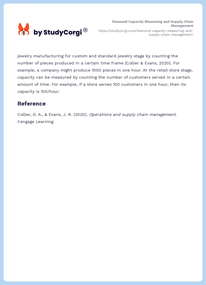 Diamond Capacity Measuring and Supply Chain Management. Page 2