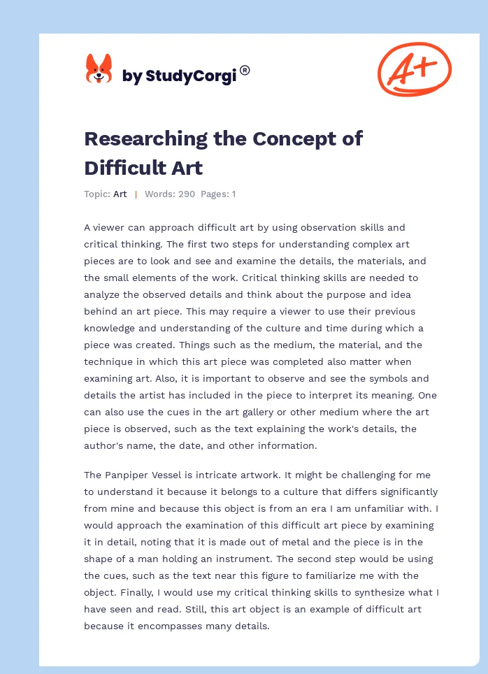 Researching the Concept of Difficult Art. Page 1