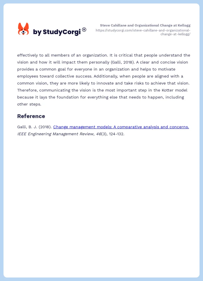 Steve Cahillane and Organizational Change at Kellogg. Page 2