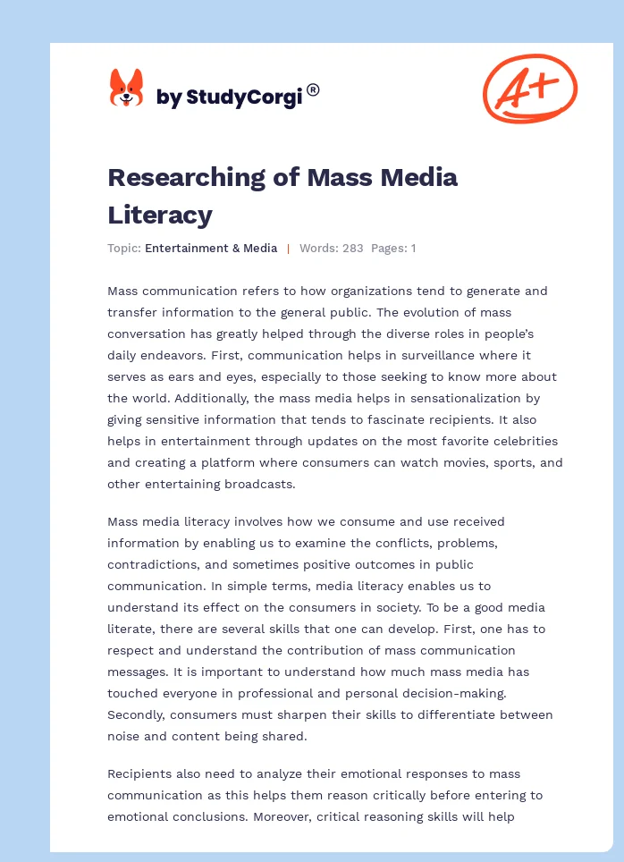 Researching of Mass Media Literacy. Page 1