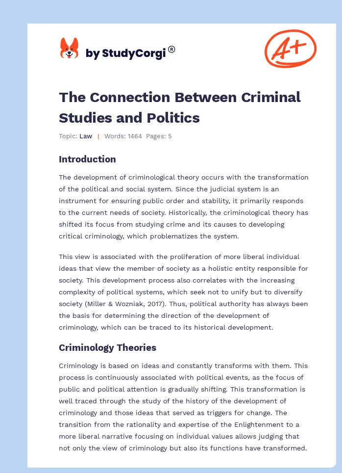 The Connection Between Criminal Studies and Politics. Page 1