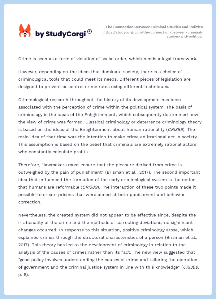 The Connection Between Criminal Studies and Politics. Page 2