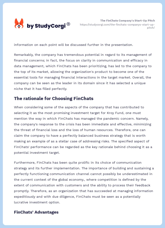 The FinChats Company's Start-Up Pitch. Page 2