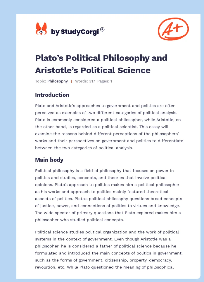 Plato’s Political Philosophy and Aristotle’s Political Science. Page 1
