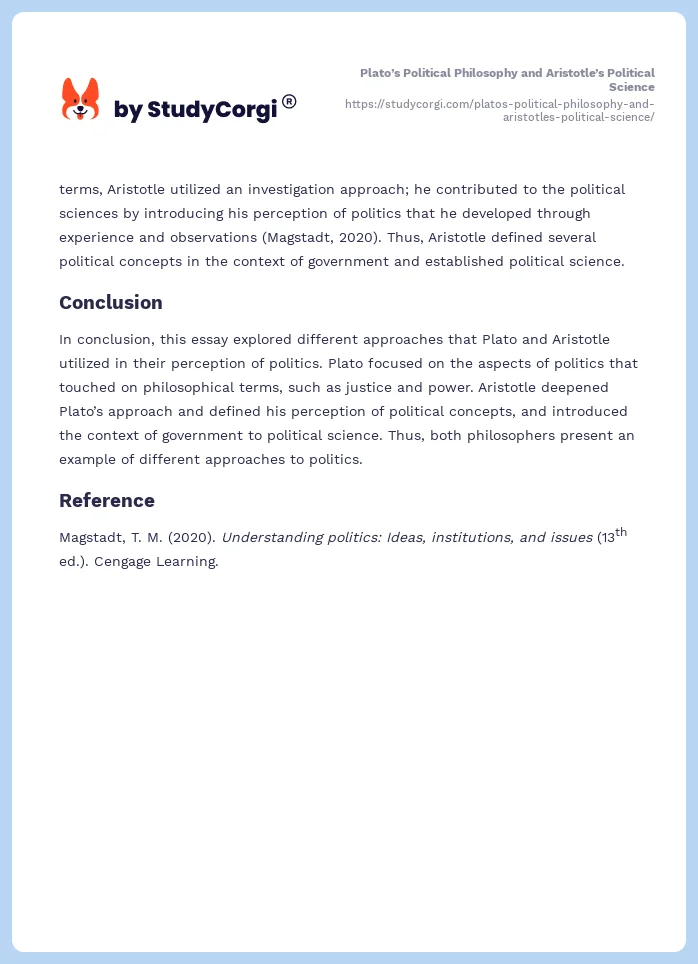 Plato’s Political Philosophy and Aristotle’s Political Science. Page 2