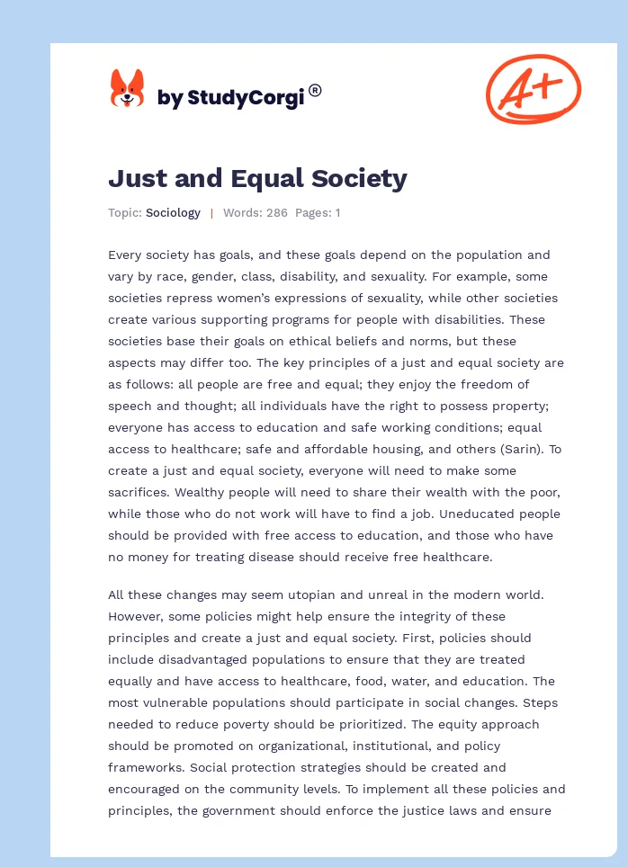Just and Equal Society. Page 1