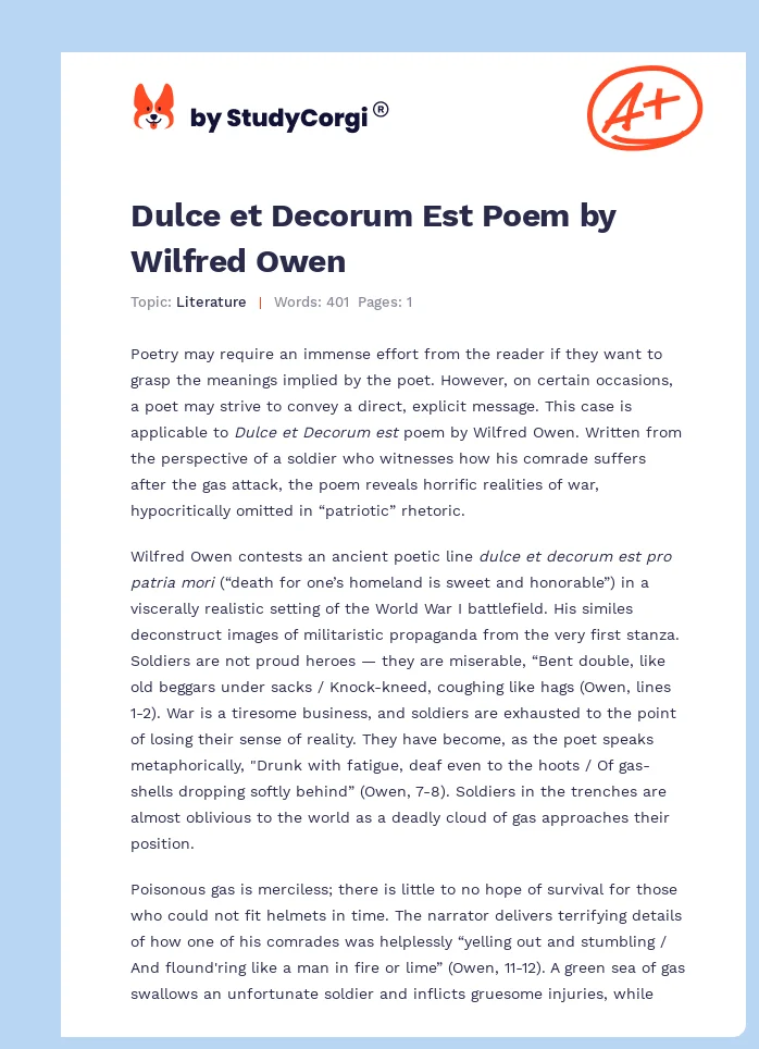 Dulce et Decorum Est Poem by Wilfred Owen. Page 1