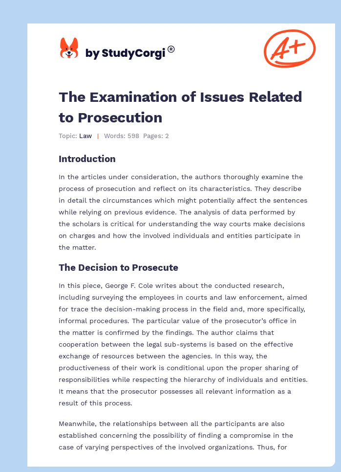 The Examination of Issues Related to Prosecution. Page 1