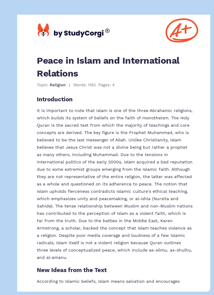 Peace in Islam and International Relations. Page 1