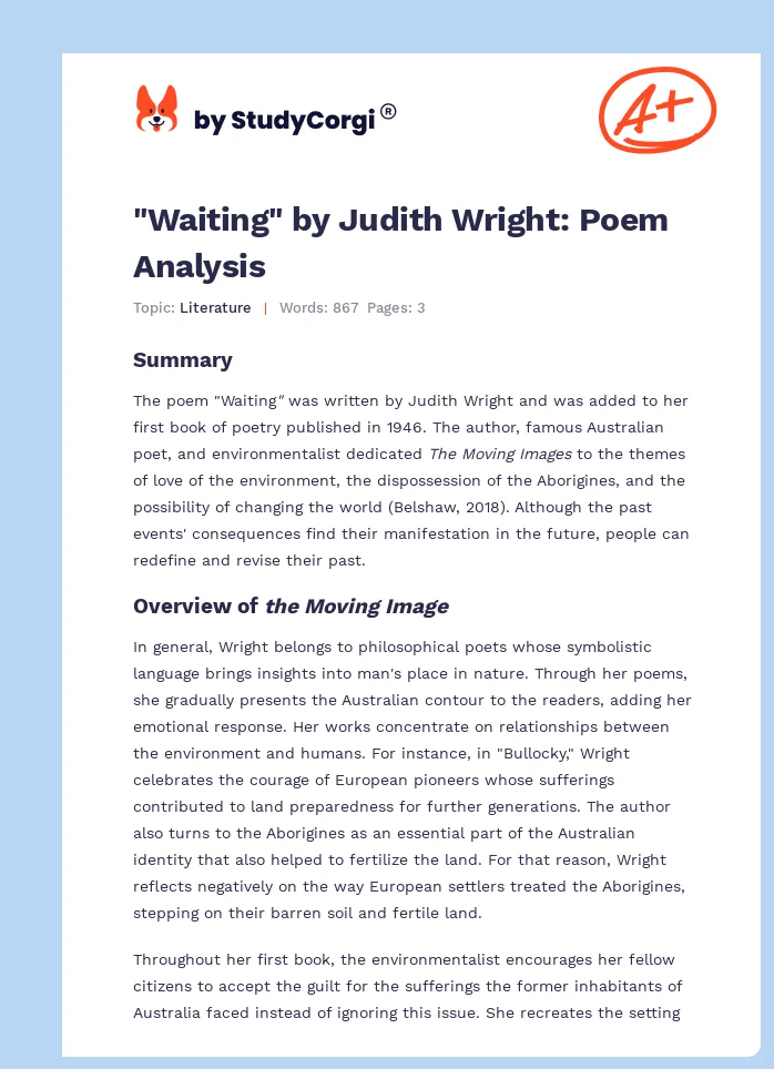 "Waiting" by Judith Wright: Poem Analysis. Page 1