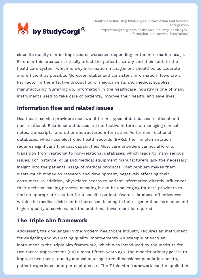 Healthcare Industry Challenges: Information and Service Integration. Page 2