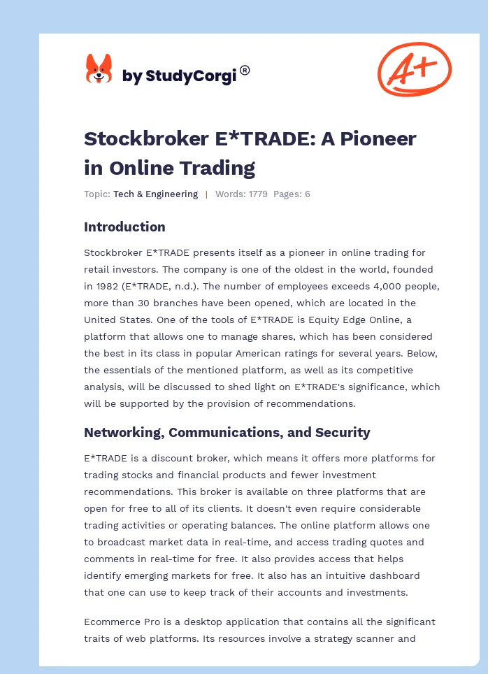 Stockbroker E*TRADE: A Pioneer in Online Trading. Page 1