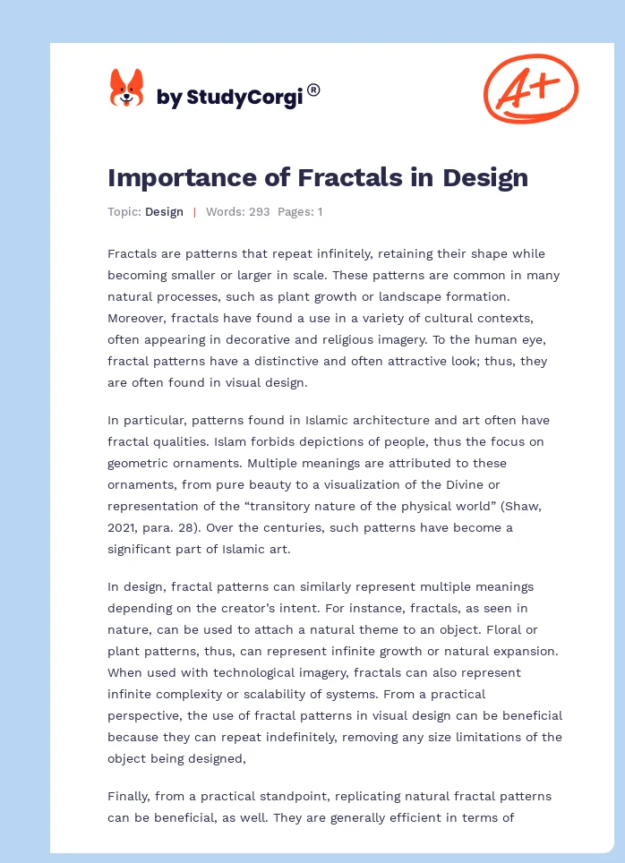 Importance of Fractals in Design. Page 1
