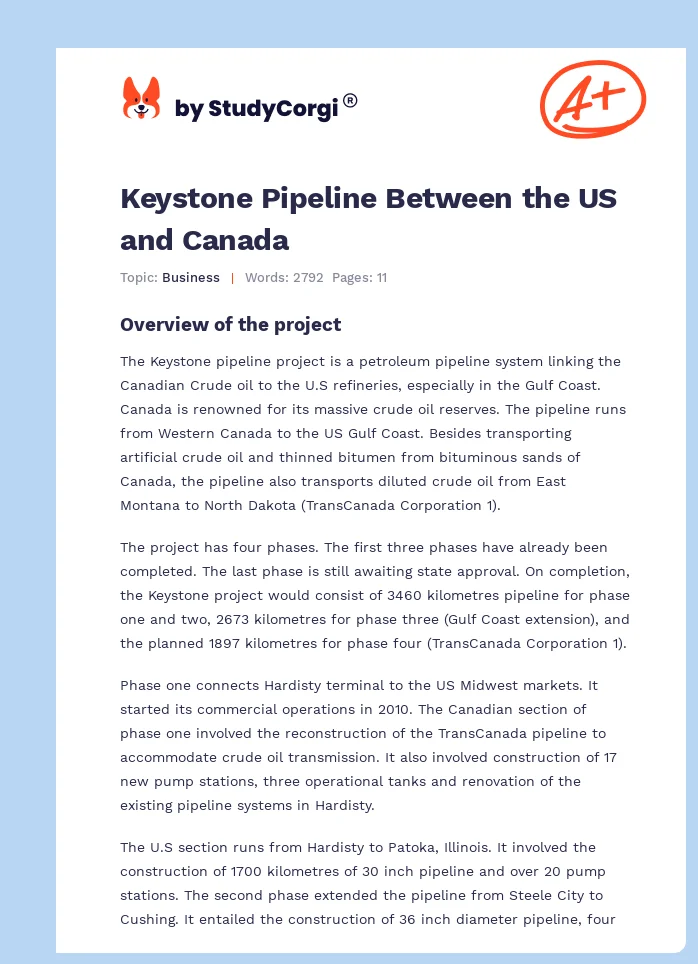 Keystone Pipeline Between the US and Canada. Page 1