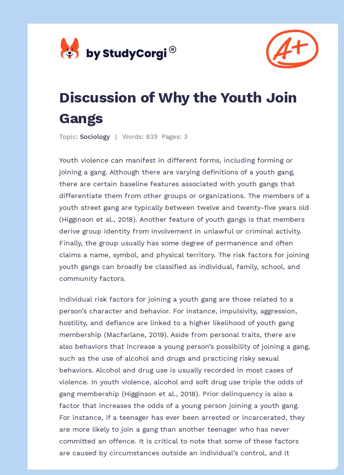 Discussion of Why the Youth Join Gangs. Page 1