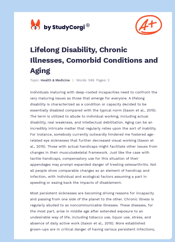 Lifelong Disability, Chronic Illnesses, Comorbid Conditions and Aging. Page 1