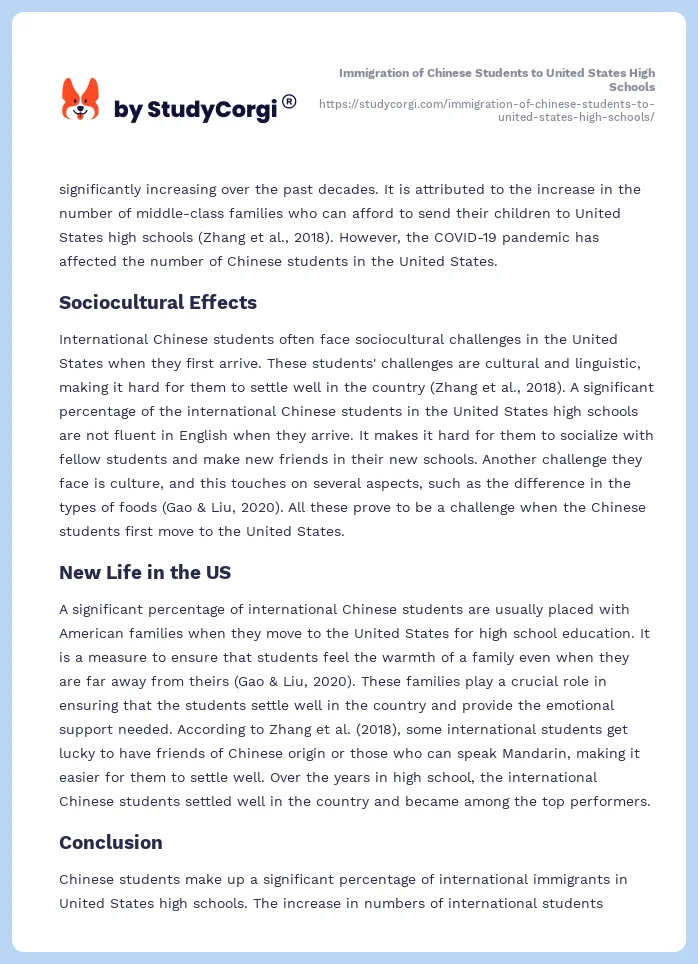 Immigration of Chinese Students to United States High Schools. Page 2