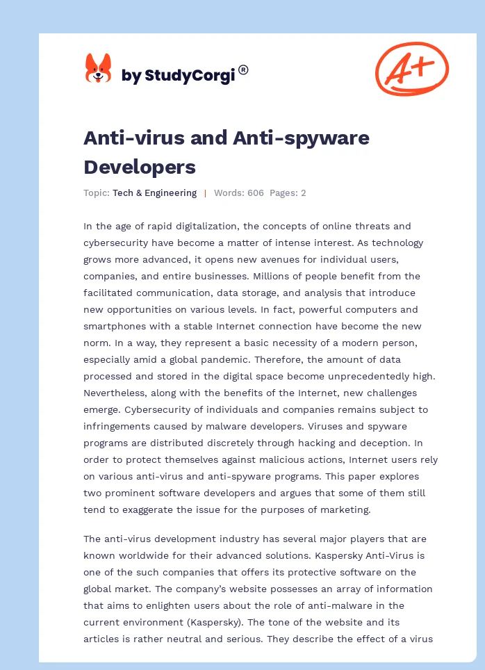 Anti-virus and Anti-spyware Developers. Page 1