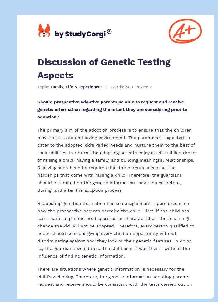 Discussion of Genetic Testing Aspects. Page 1