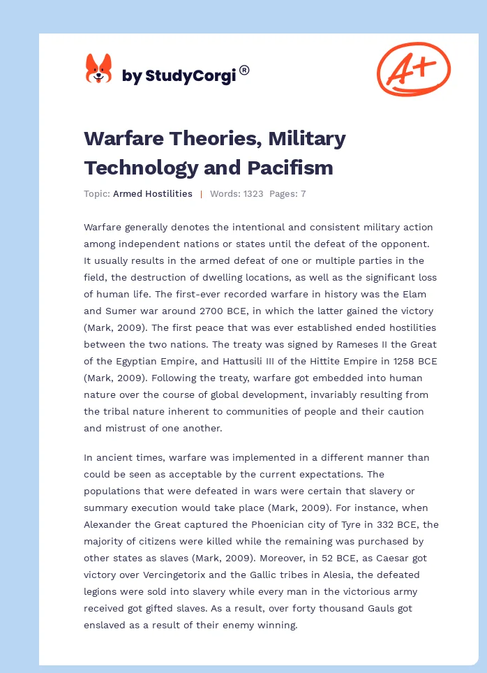 Warfare Theories, Military Technology and Pacifism. Page 1