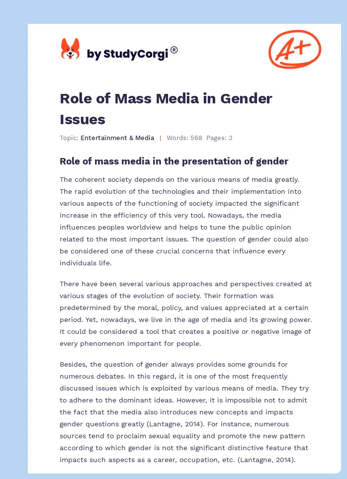 Role of Mass Media in Gender Issues. Page 1