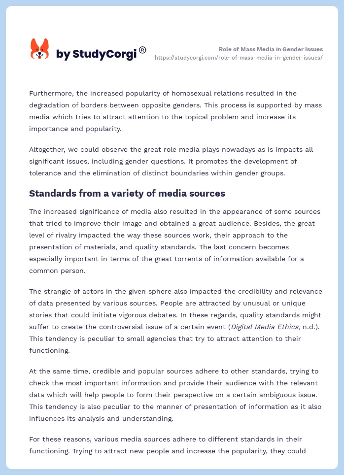 Role of Mass Media in Gender Issues. Page 2
