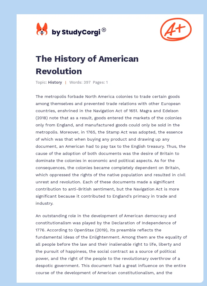 The History of American Revolution. Page 1