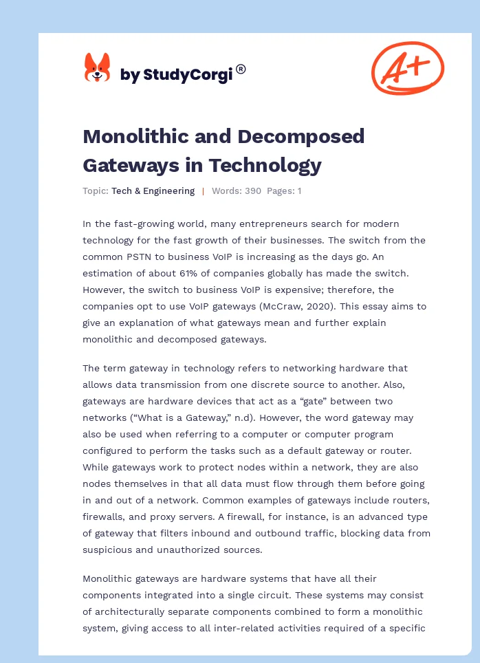 Monolithic and Decomposed Gateways in Technology. Page 1