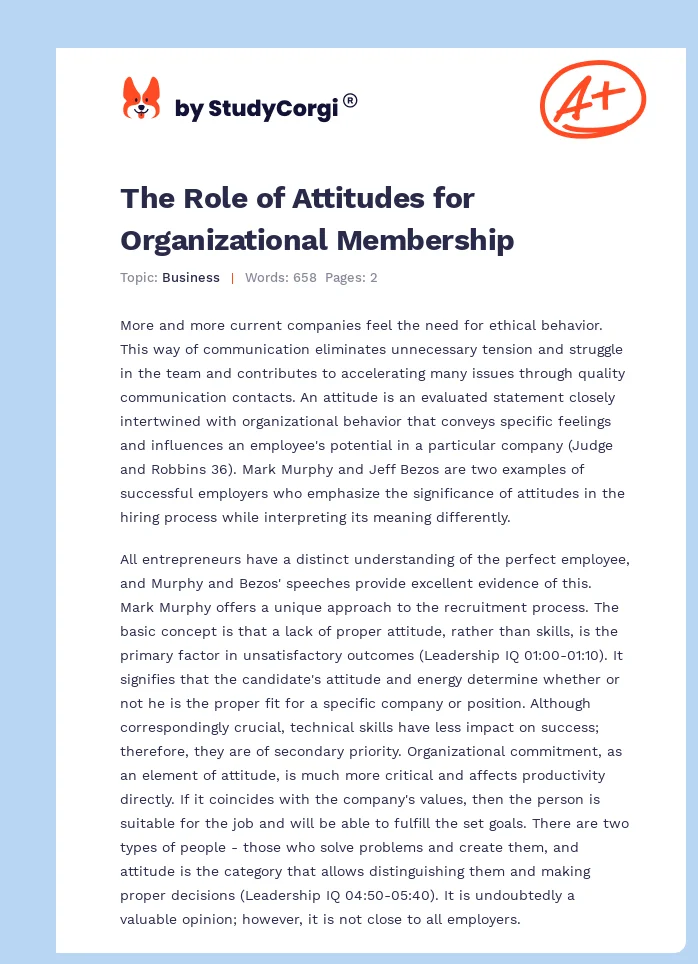 The Role of Attitudes for Organizational Membership. Page 1