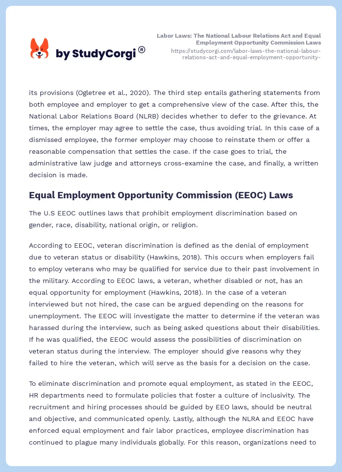Labor Laws: The National Labour Relations Act and Equal Employment Opportunity Commission Laws. Page 2