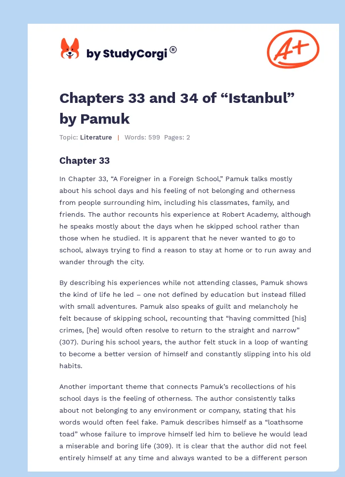 Chapters 33 and 34 of “Istanbul” by Pamuk. Page 1