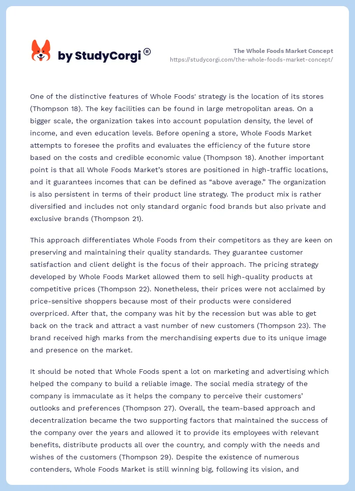 The Whole Foods Market Concept. Page 2