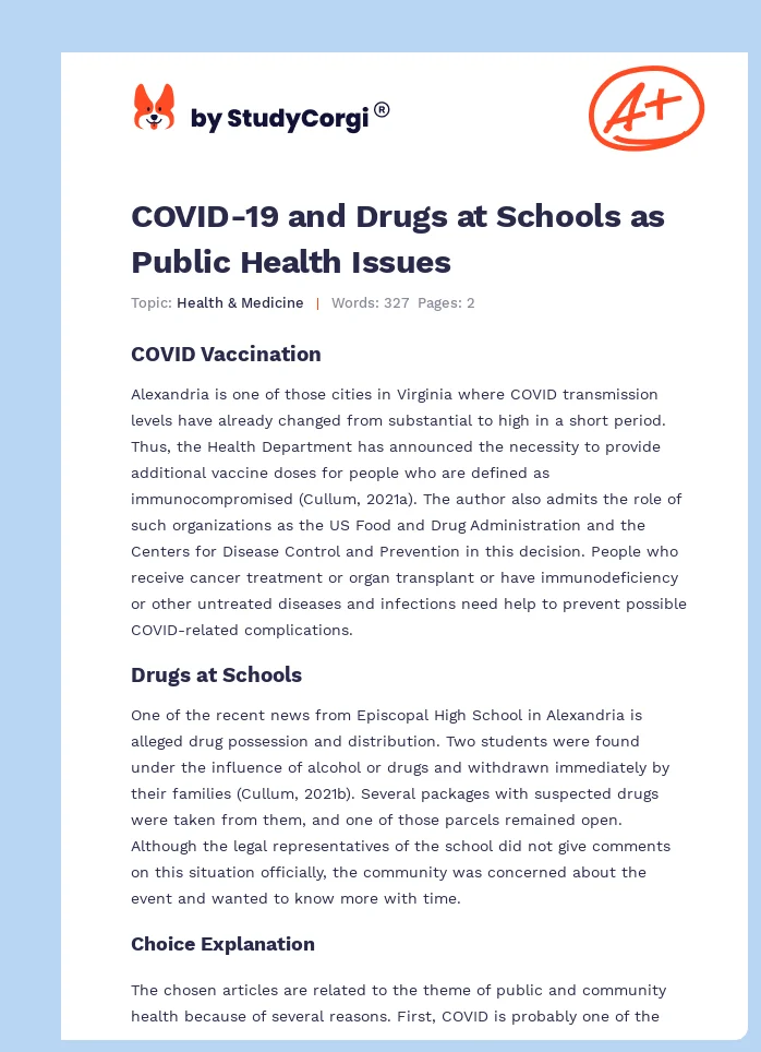 COVID-19 and Drugs at Schools as Public Health Issues. Page 1