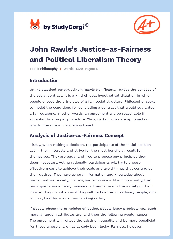 John Rawls’s Justice-as-Fairness and Political Liberalism Theory. Page 1