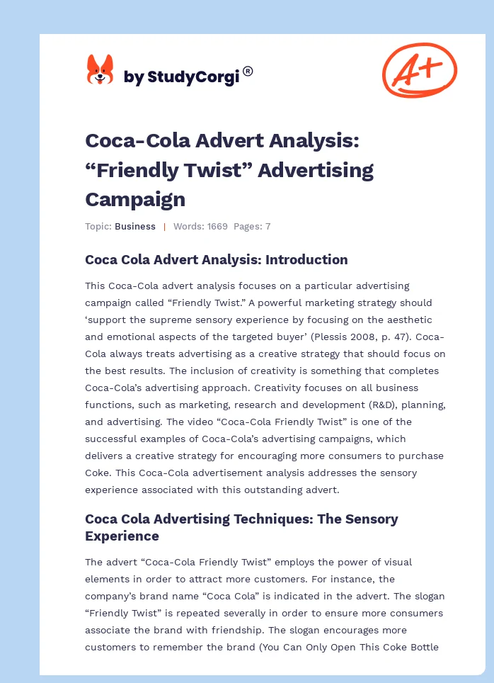 Coca-Cola Advert Analysis: “Friendly Twist” Advertising Campaign. Page 1