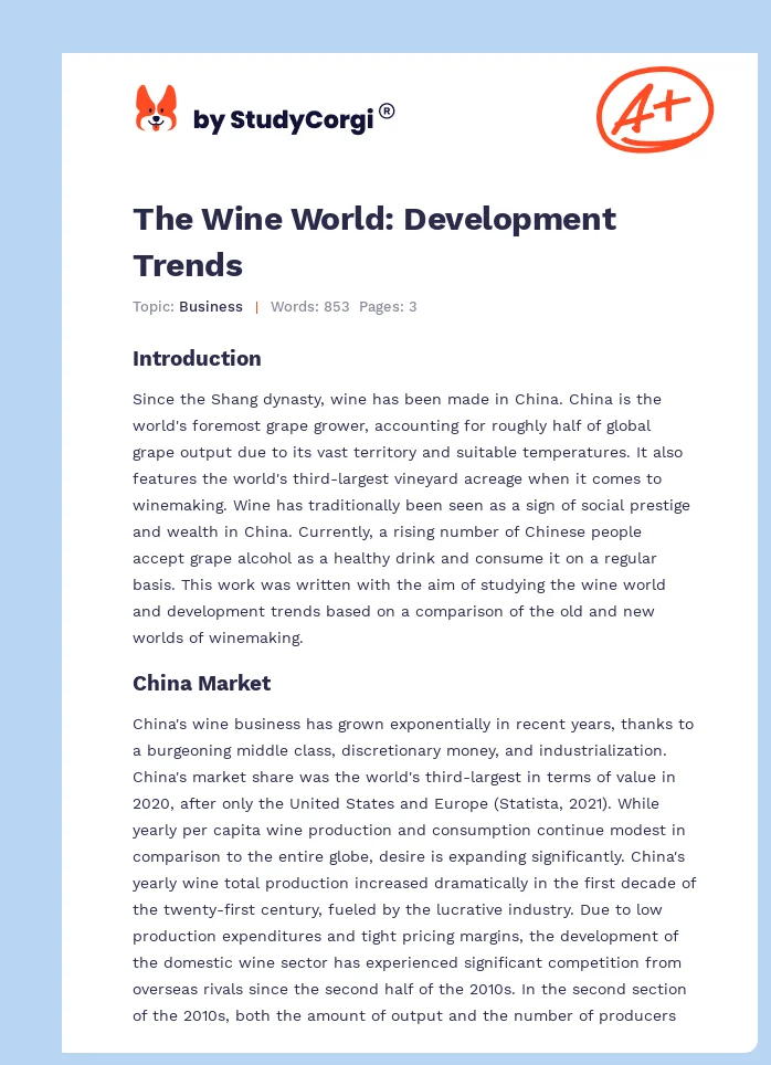 The Wine World: Development Trends. Page 1