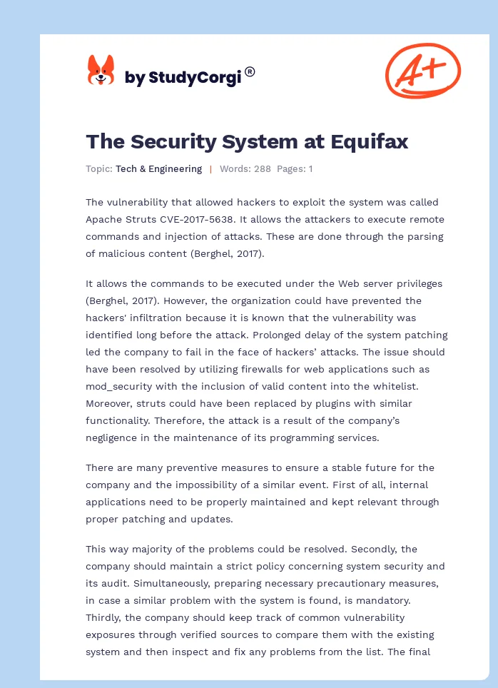 The Security System at Equifax. Page 1